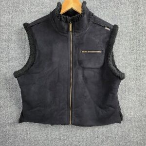 Skea Woman's M Vest Black Faux Suede Leather Sherpa Fleece Lined